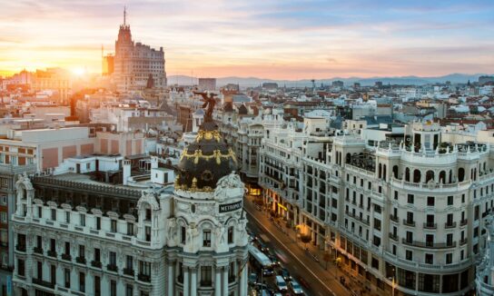 Overview of Madrid city skyline, Spain